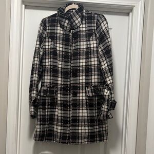 Poetry Black and White Plaid Pea Coat